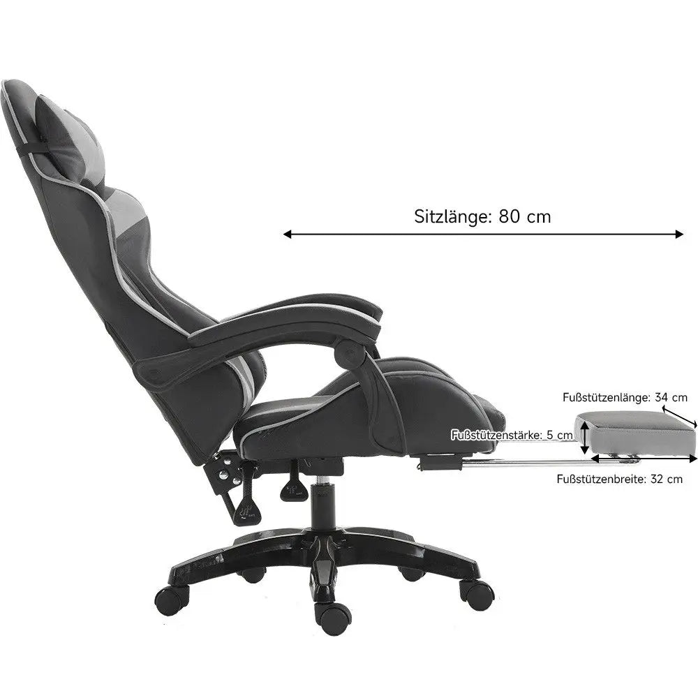 Ergonomic gaming chair, office chair, height adjustable,PU leather computer chair, with headrest and lumbar support, 360° swivel