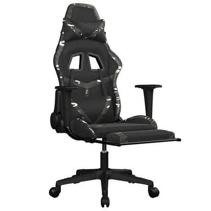 Gaming Chair Massage Footrest Black & Camouflage 67X64X116-127 cm in Imitation Leather, 360 Adjustable Reclining Seat ° Load Capacity 110 kg