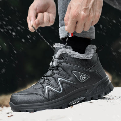 Bottes de neige pour hommes, bottines d'hiver chaudes et confortables pour l'extérieur, coupe haute, coupe-vent, antidérapantes, amortissantes, chaussures de randonnée en coton.