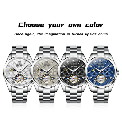 OLEVS 7028 Automatic Mechanical Men's Watch Tourbillon Dial Multifunctional Date Waterproof Luminous Watch for Men