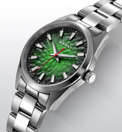Reloj para hombre BERNY – Reloj de cuarzo, cristal de zafiro, agujas luminiscentes, resistente al agua hasta 10 ATM, fabricado íntegramente en acero inoxidable – Estilo elegante y desenfadado, ideal para el día a día o para ocasiones profesionales