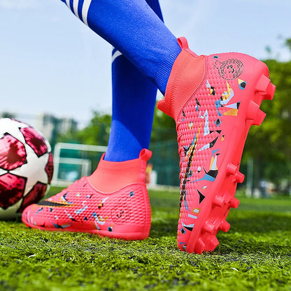 Professional Soccer Shoes Men Outdoor High-Top Sports Football Boots Boots Ag/Fg Long Spikes Artificial Grass Training Match