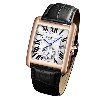 Reloj automático de lujo para hombre – Reloj de pulsera mecánico, modelo elegante de una gran marca, caja cuadrada de acero inoxidable, resistente al agua – CARLTINY