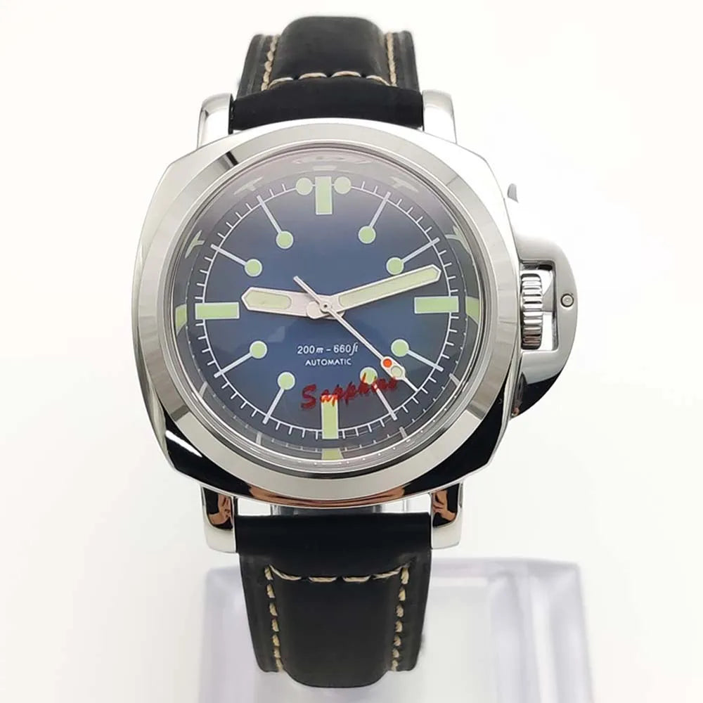 Parnsrpe Men's Automatic Mechanical NH35 Watch Polished Case Sapphire Glass Leather Strap 40mm Men's Watch