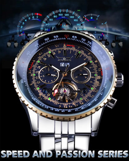 Montre mécanique automatique rétro de luxe JARAGAR 034, tourbillon, squelette creux, acier inoxydable, calendrier de la semaine, montre pour homme