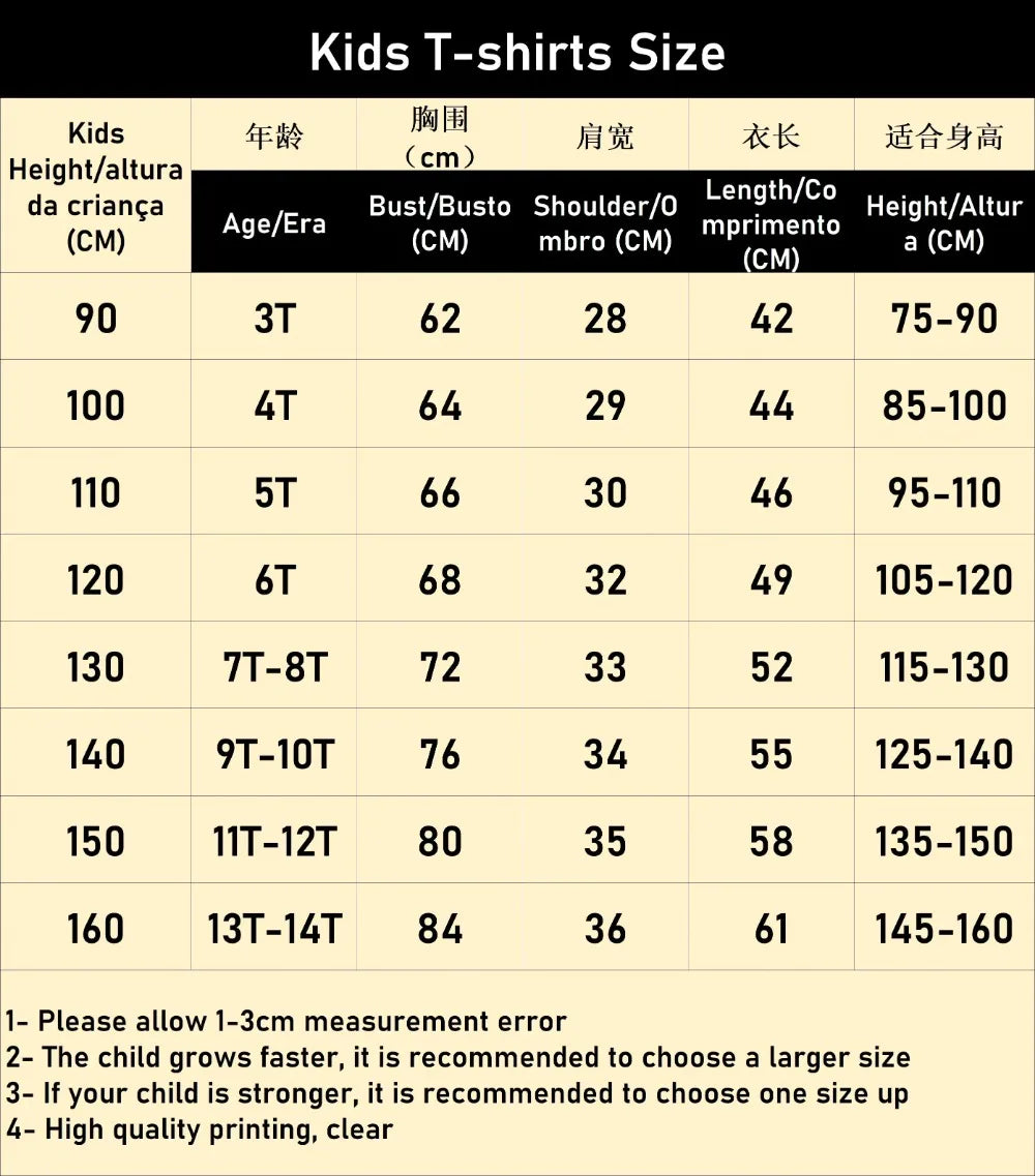 Cartoon Anime 7 Dragon Ball T-shirt for Children and Boys Cartoon T-shirt Short Sleeved Summer Men's Top Short Sleeved T-shirt, guide des tailles