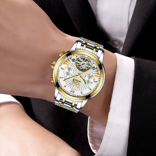 Relojes de pulsera mecánicos automáticos para hombre LIGE: reloj de lujo de alta gama con tourbillon, modelo elegante y resistente al agua, ideal para el trabajo o para ocasiones formales.