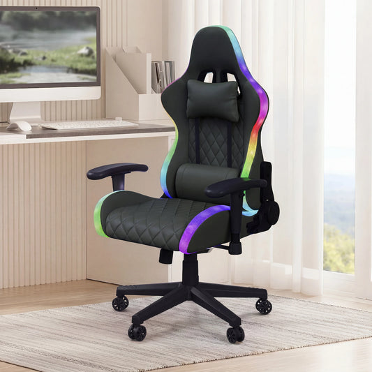 Rosahqnda Gaming Chair with Massage Function, Adjustable backrest,Computer Chair,with ambient light,Lumbar Cushion, Pillow,150 KG