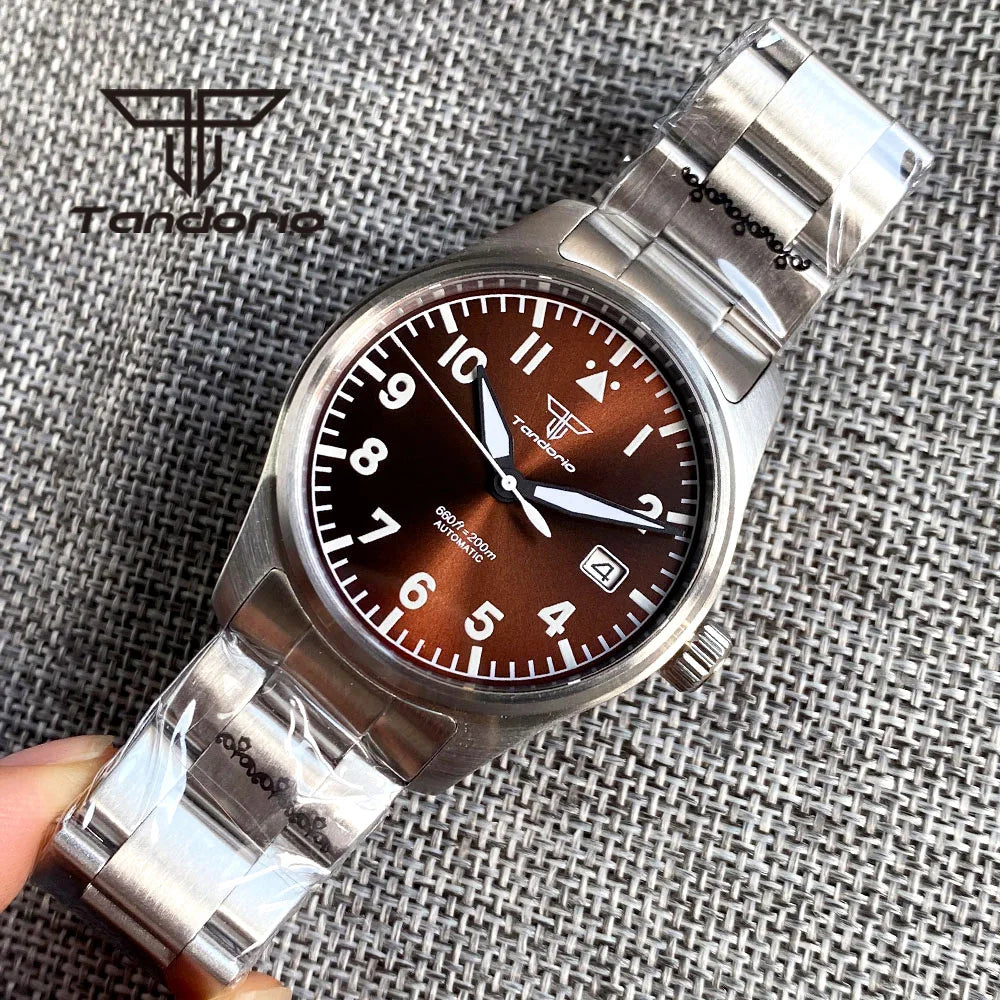 Tandorio 39mm Diving Pilot Automatic Watch for Men NH35/PT5000/Miyota8215 Movement AR Sapphire Crystal 20BAR Waterproof Luminous