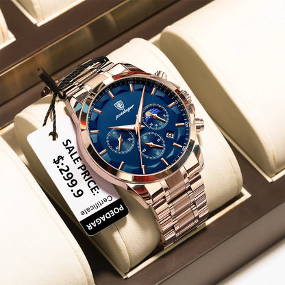 Montre-bracelet de luxe pour homme POEDAGAR, style militaire, étanche, lumineuse, chronographe, en acier inoxydable, à quartz, avec boîte.