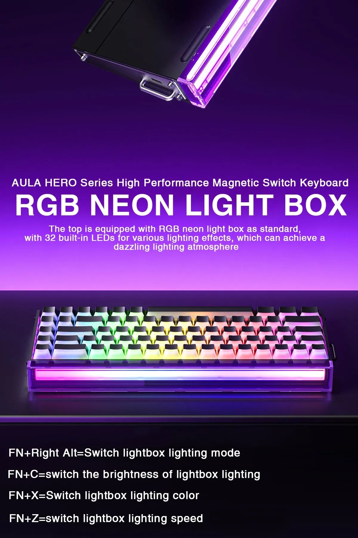 AULA HERO68 HE Magnetic Switch Keyboard Rapid Trigger 8K Polling Rate Esports Gaming Keyboard RGB Wired Mechanical Keyboard