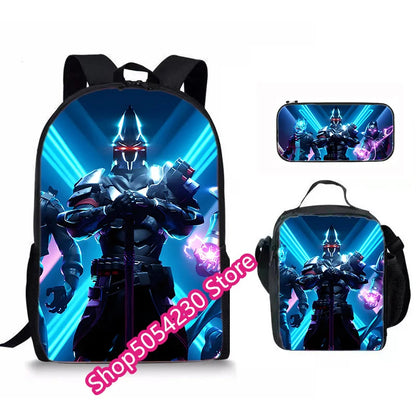 Fortnited 3PCS Backpack for Boys Victory Game 16 Inch Water Resistant Preschool Knapsack Cool Elementary School Backpacks