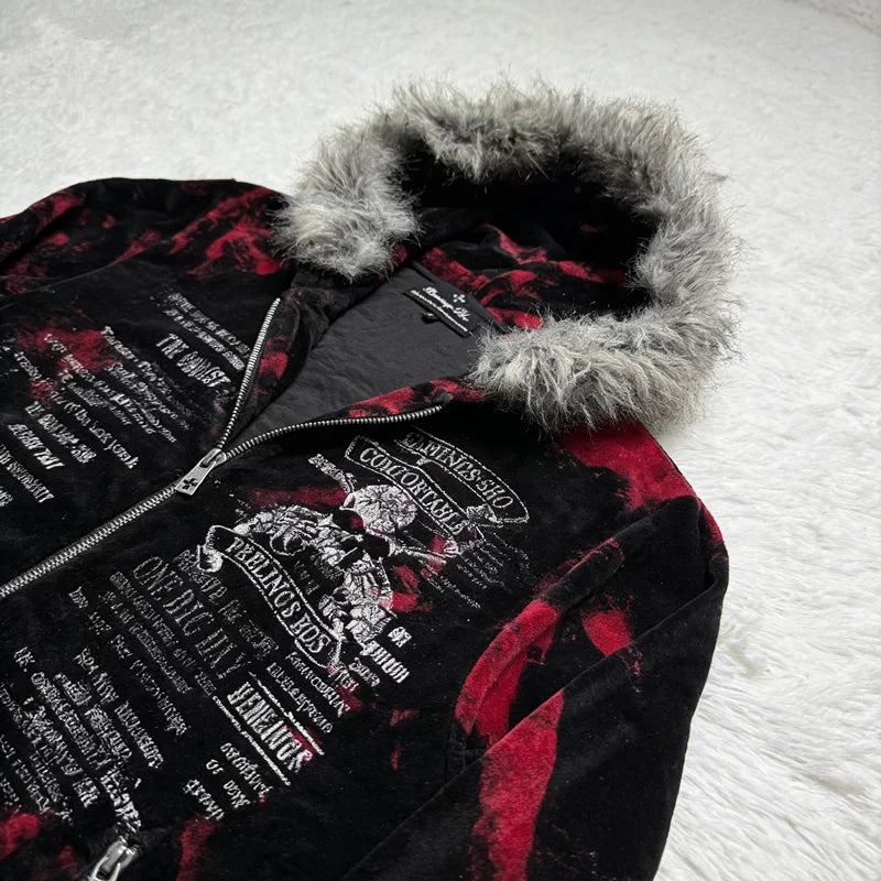 2026 New American Fashion Trend Goth Printed Zipper Hoodie Women Street Hip Hop Punk Rock Sweatshirt Unisex Casual Loose Hoodie, produit gaming premium Fraquane, produits de luxe, nouvelle génération, équipement gamer
