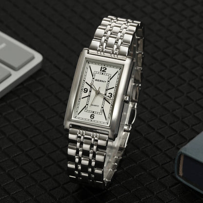 Reloj cuadrado para hombre BERNY – Movimiento de cuarzo, esfera con números romanos, indicación luminiscente, caja de acero inoxidable 316L – Reloj rectangular elegante y desenfadado