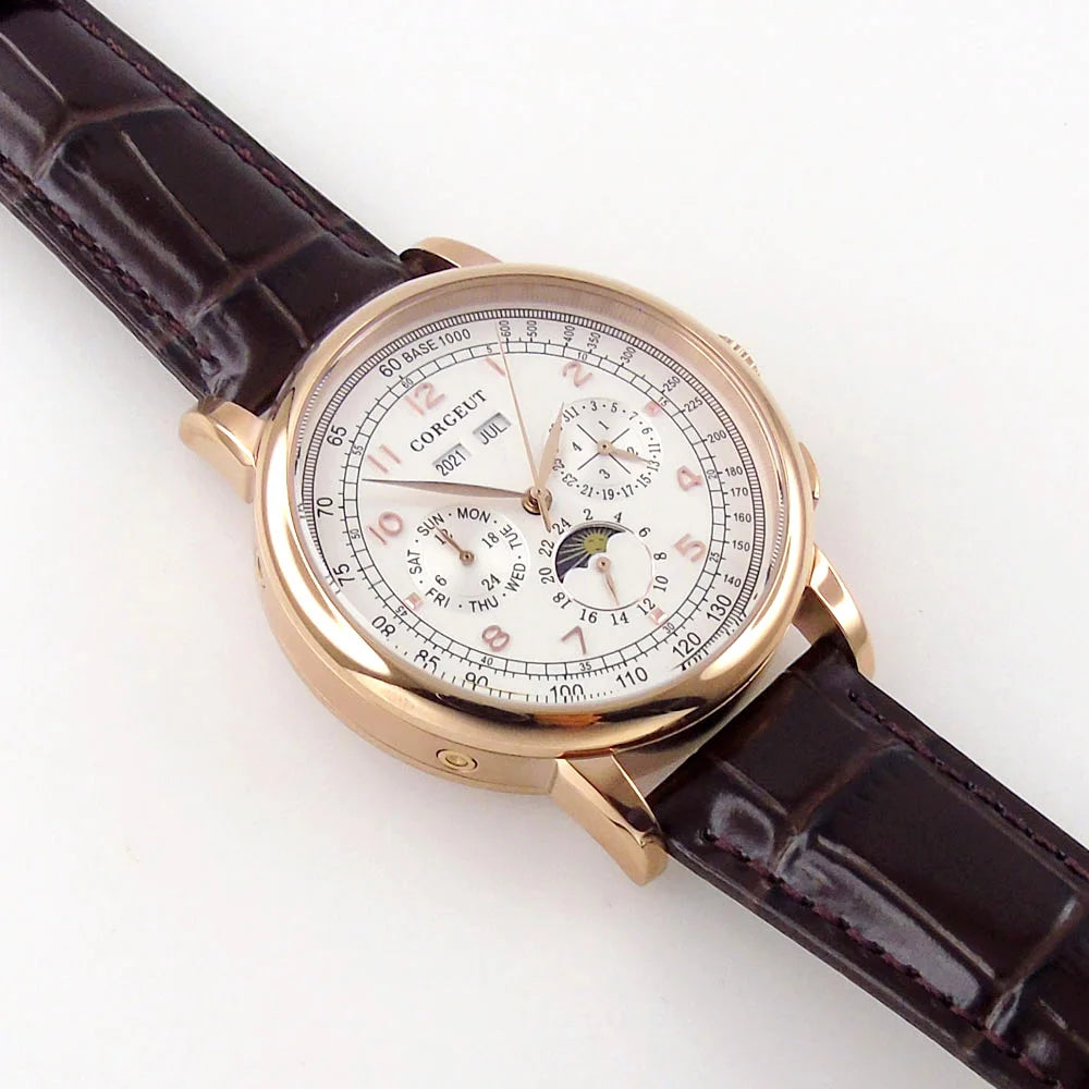 Corgeut Multi Functional Watch Automatic Mechanical Watch for Men 42mm Day Date Month Year Day/Night ST1655 Movt Polished Case