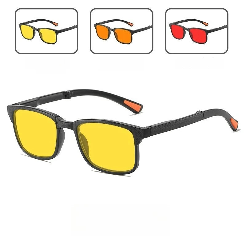 Óculos de sol retro quadrados para mulher com visão noturna, anti-luz azul, UV400; óculos para homem para jogos de computador, anti-radiação, com lentes vermelhas e laranja para dormir