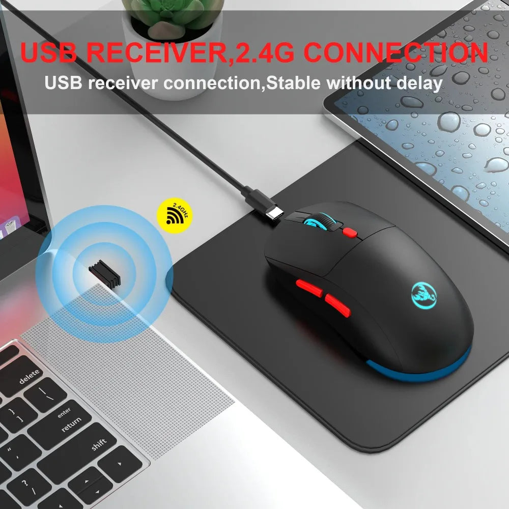 2.4G Wireless Rechargeable Mouse 650mAh Adjustable 3600DPI 7 Colors RGB Lighting Ergonomic Silent for Office Laptop PC Gaming