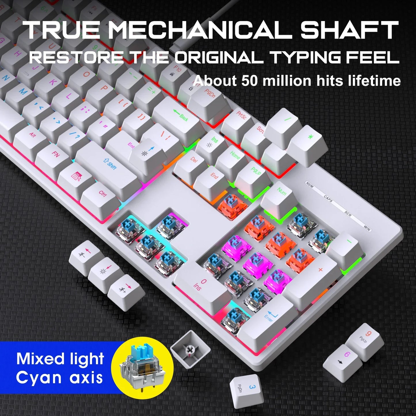  Wired Gaming Keyboard Cool Light Backlit Waterproof Gaming Keyboard Full Size 104 Key Mechanical Feel Keyboard for Pc Gamer