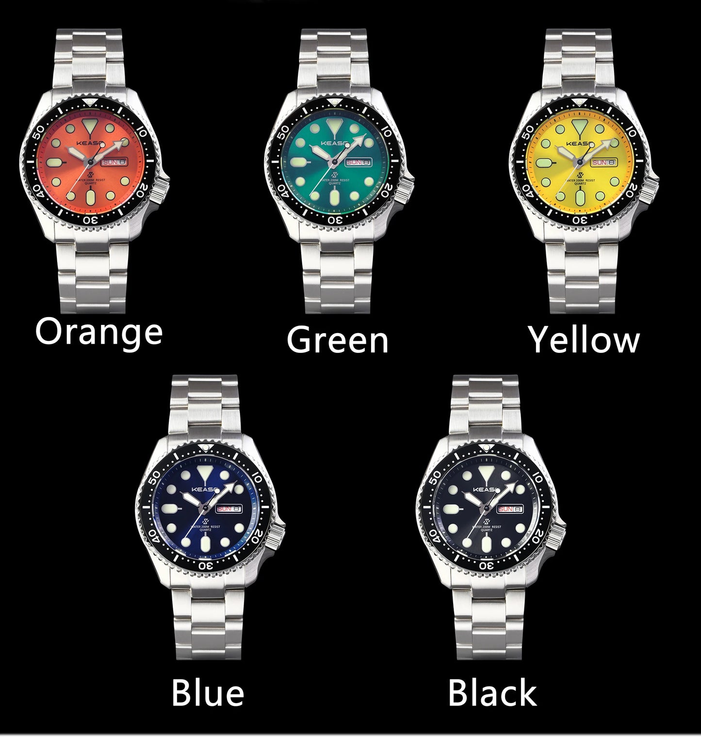 KEASO Top Men's Dive Watch C3 Super Luminous 316L Solid Steel 20Bar Waterproof Sapphire Mirror MIYOTA 2035 Quartz Movement Watch