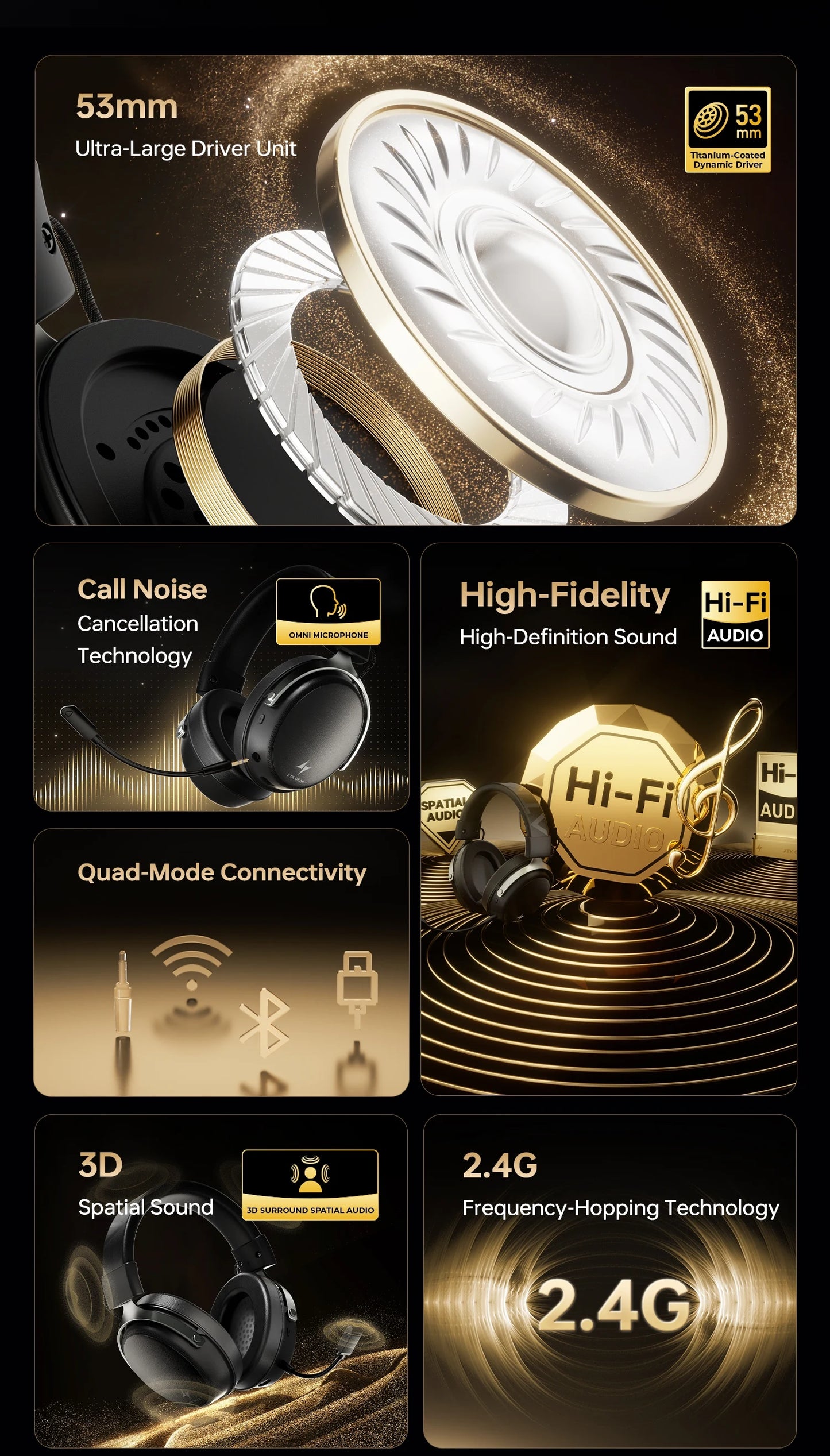 ATK N9 Pro Ultra Wireless Headset with Mic 7.1 sound Four Mode E-sports lightweight headphone Low latency noise reduction gift