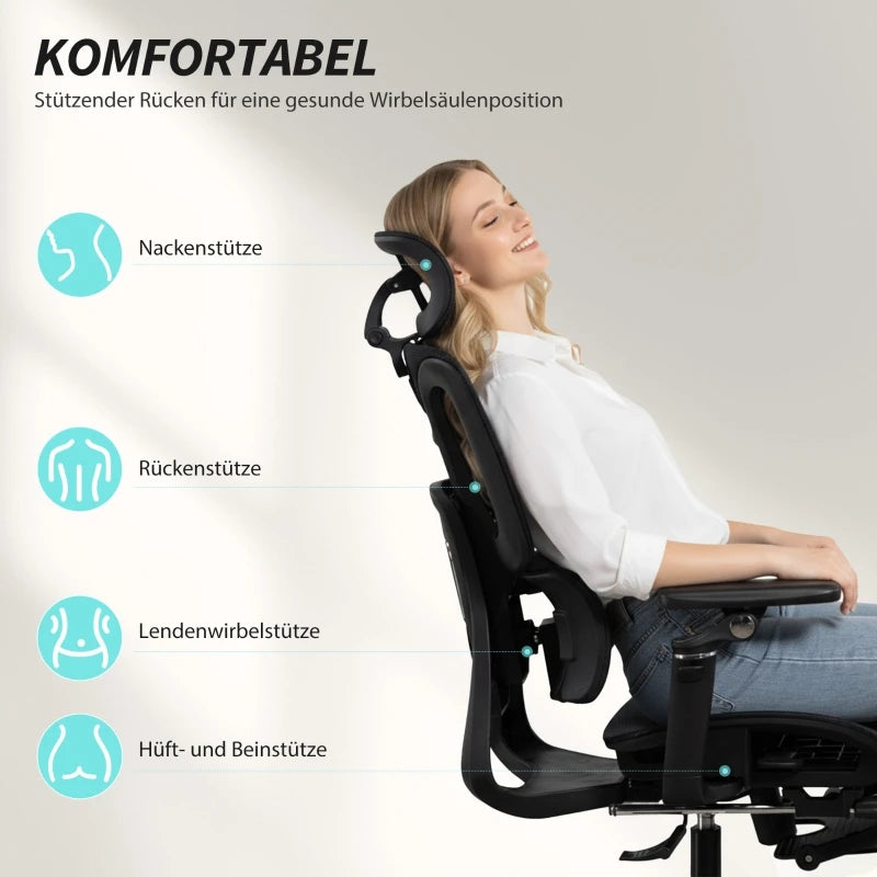 Ergonomic Office Chair, Adjustable Lumbar & Headrest, 6D Flip-Up Armrests, Footrest, Mesh Black