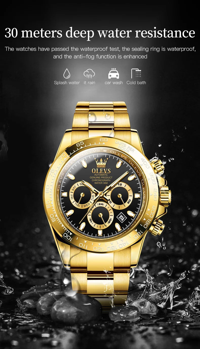 OLEVS 6638 Original Brand Classic Man Watch Luxury Automatic Mechanical Wrist Watches for Men Chronograph Waterproof Men's Watch