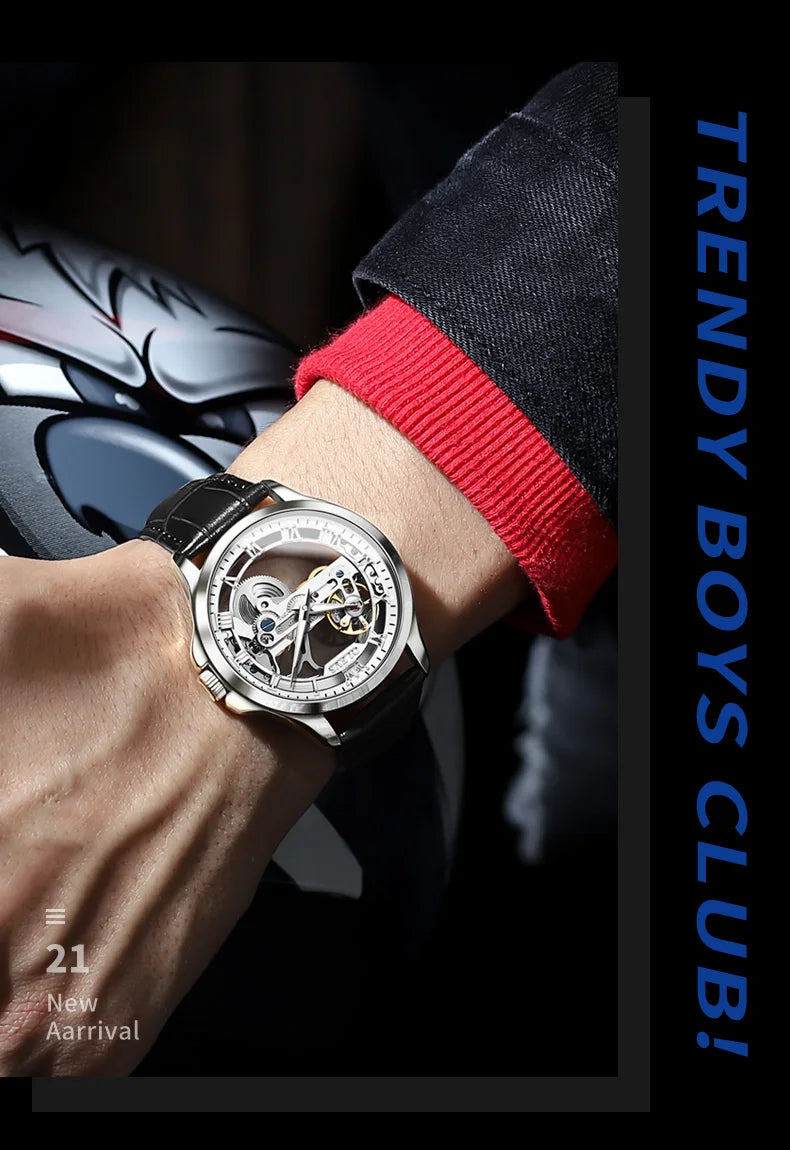 OLEVS 6661 Automatic Watch For Men Skeleton Original Mechanical Movement Man Wristwatch Waterproof Luminous Sport Men's Watches