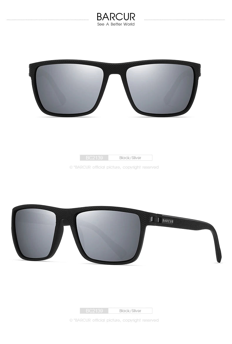BARCUR Design TR90 Sunglasses Men Polarized Light Weight Sports Sun Glasses Women Eyewear Accessory Oculos UVAB Protection