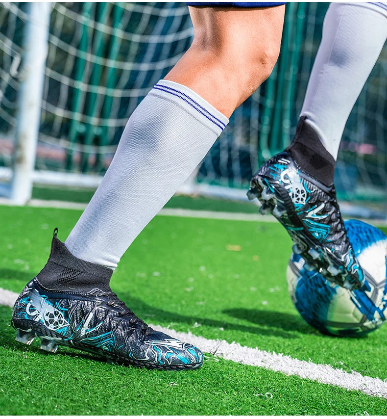 Men's High Ankle Football Boots Turf Soccer Cleats Breathable Non-slip Training Match Sneakers Outdoor Sports FG Soccer Shoes