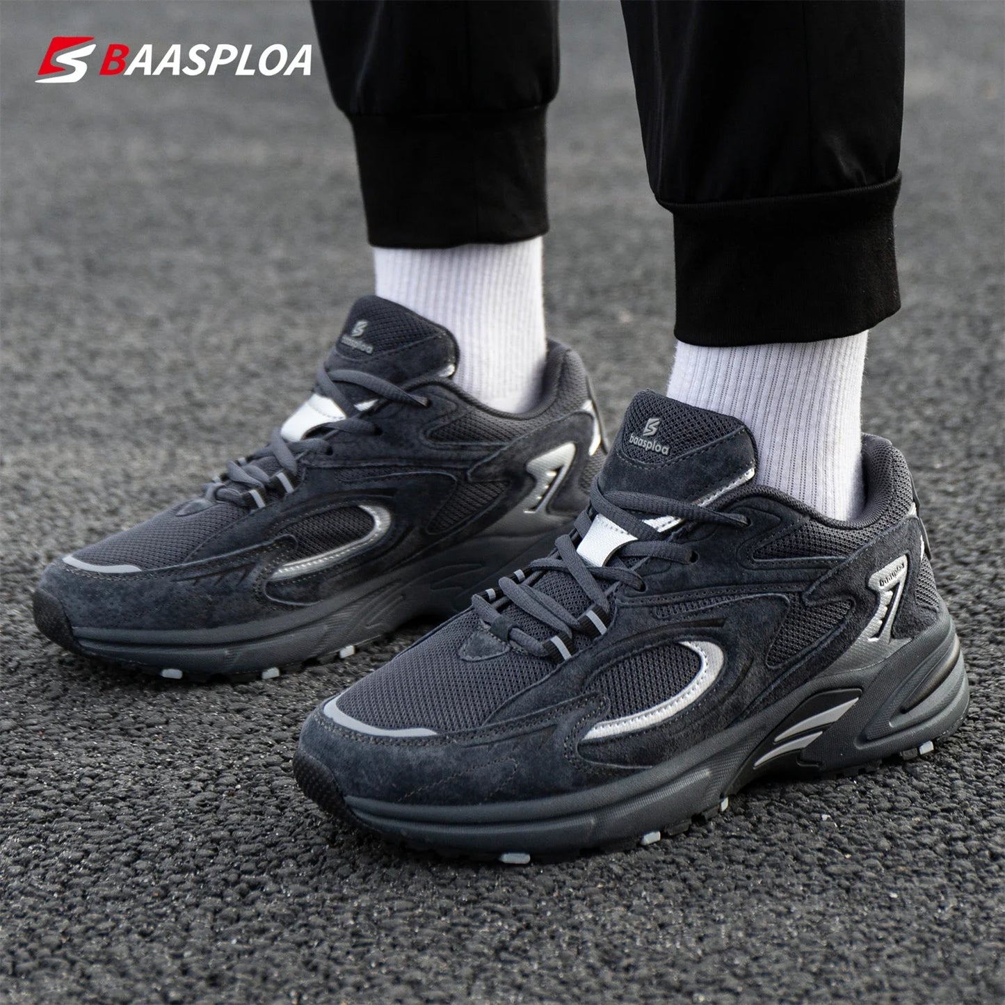 Baasploa New Running Shoes Men Outdoor Fashion Lightweight Mesh Sports Shoes Male Casual Breathable Non-Slip Walking Shoes