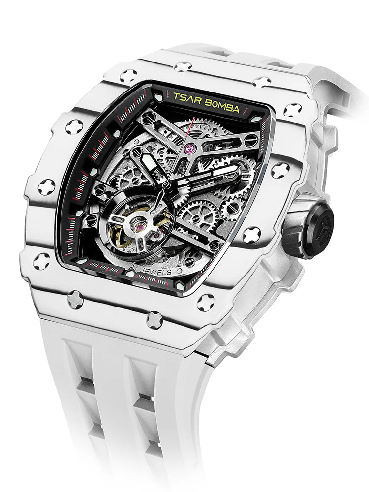 TSAR BOMBA Carbon Fiber Automatic Mechanical Watch for Men Waterproof Skeleton Mens Watches Top Brand Luxury Wristwatches