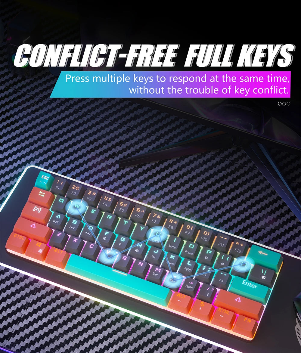 MUCAI MKA610Z Mechanical Color Esports Gaming Keyboard Ergonomic 61 Key Compact Response Fast RGB Light Effect Hot Plug