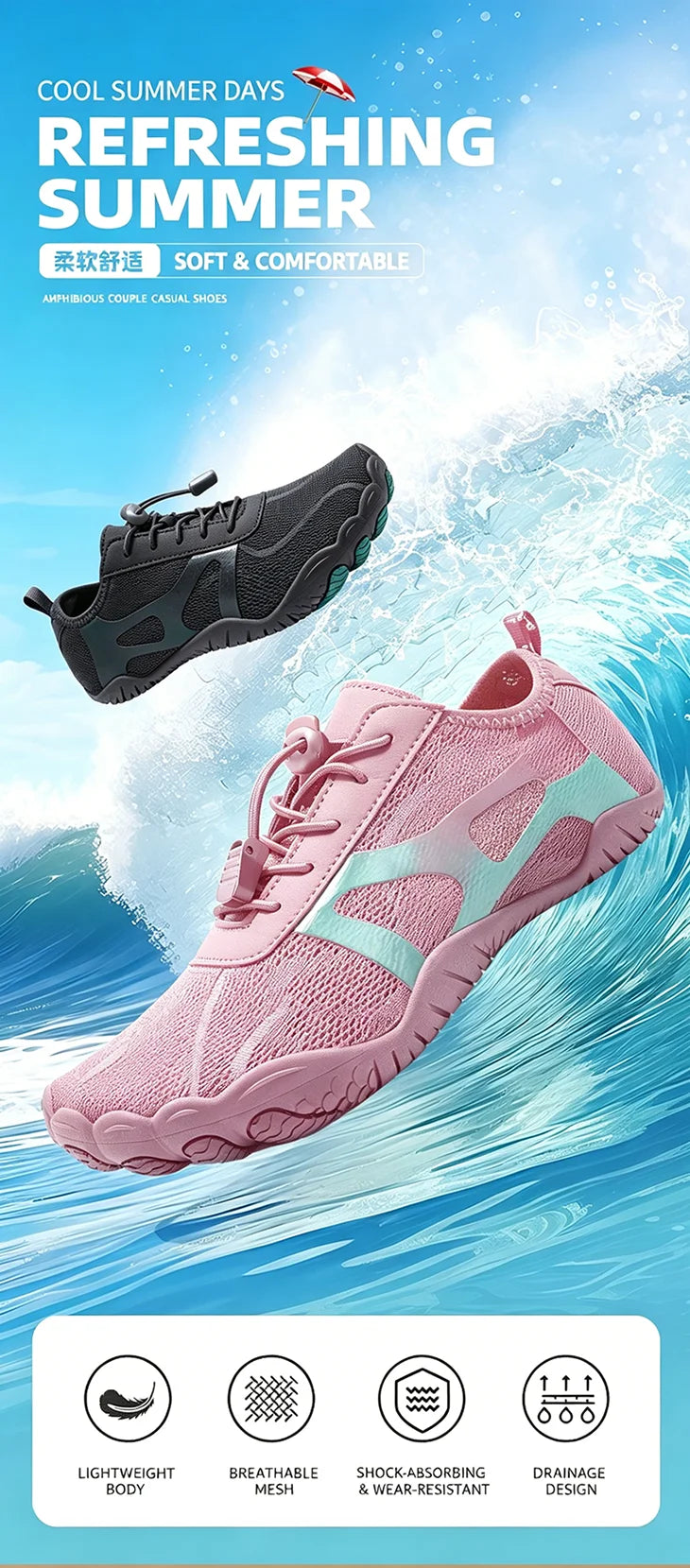 Unisex Wide Toe Barefoot Water Shoes Quick Dry Breathable Soft Sole Beach Aqua Shoes Lightweight Swimming Water Sports Sneakers