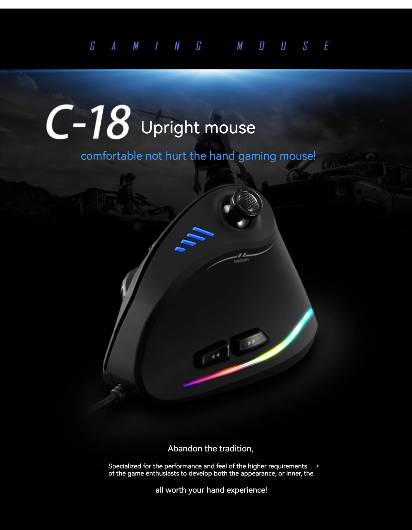 ZELOTES C18 Upright Mouse 11 Key Optical Mouse 10000DPI Support Programming Comfortable Gaming Mouse
