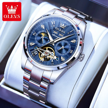 OLEVS 7028 Automatic Mechanical Men's Watch Tourbillon Dial Multifunctional Date Waterproof Luminous Watch for Men
