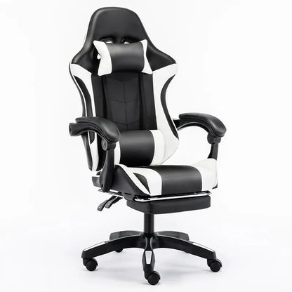 Gaming chair with lumbar soft pillow support and adjustable height footrest, an ergonomic computer gaming chair.