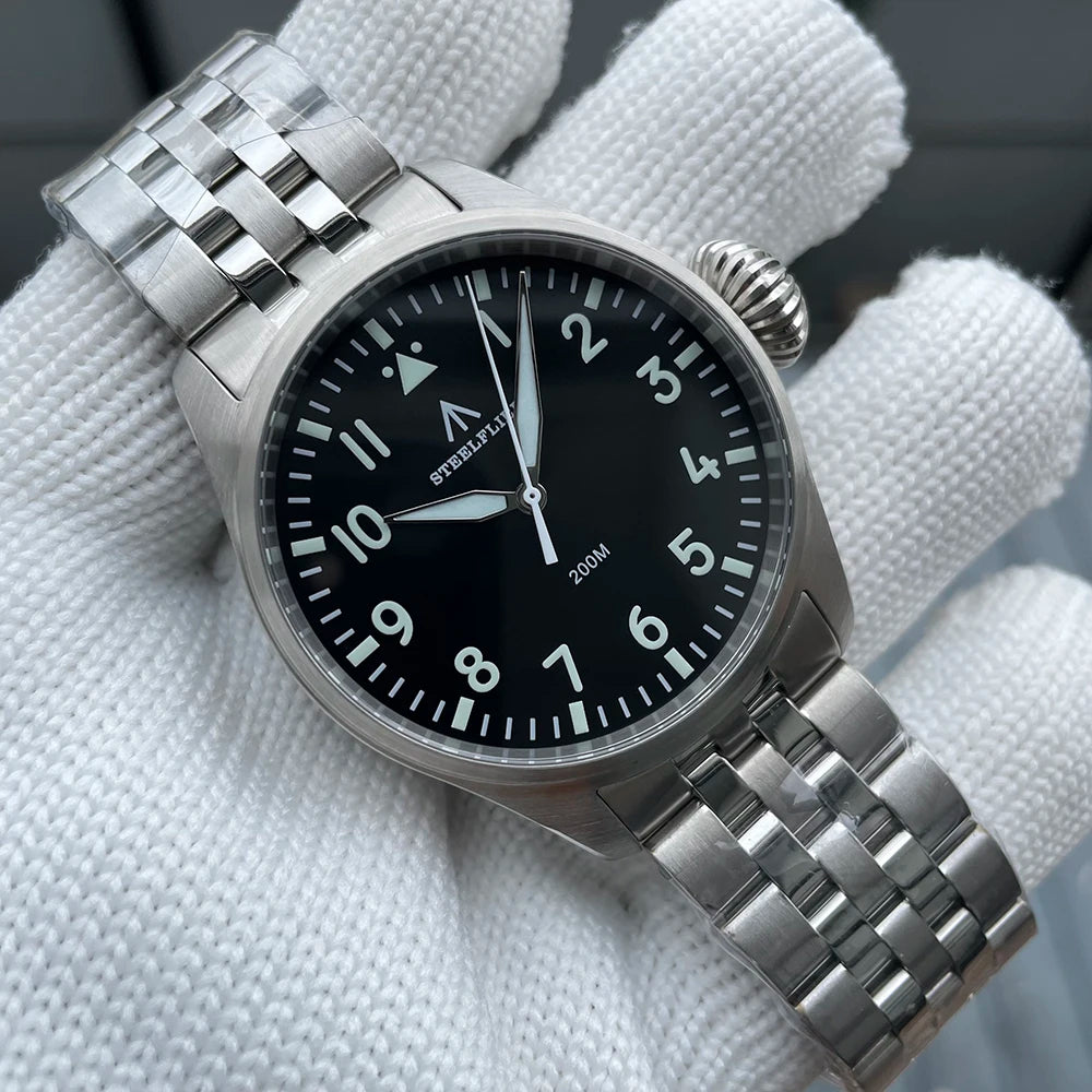 STEELFLIER Official SF743 Quartz Pilot VH31 Steel Strap Onion Crown 20Bar Waterproof Sapphire Crystal Luxury Dive Luminous Watch