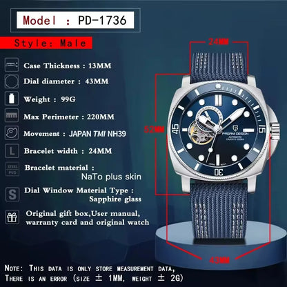 PAGANI DESIGN 2026 Original 43MM Men's Automatic Mechanical Watch NH39 200M Waterproof AR Sapphire Mirror Watches For Men