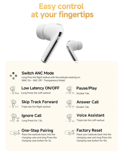 QCY MeloBuds Pro Adaptive Hybrid Active Noise Cancelling Wireless Earbuds 46dB Bluetooth 5.3 LDAC Hi-Res Audio 34H Earphones
