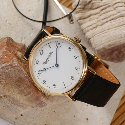 【Escapement Time】Quartz Movement Watch 38.5mm Case Enamel White Waterproof 50M Blue Heat Treatment Hand
