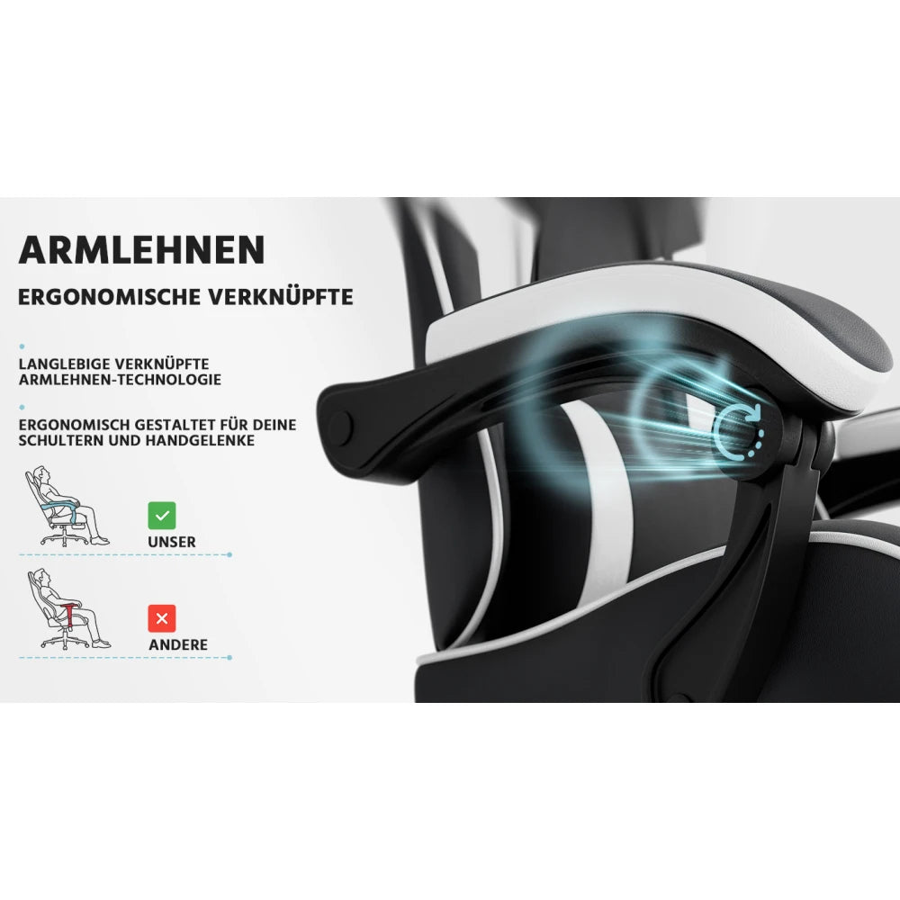 Ergonomic Computer Gaming Chair with Waist Support, Breathable PU Leather Office Chair, Seat Height and Backrest Adjustable