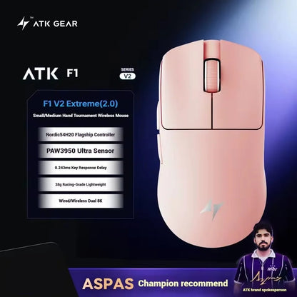 ATK Blazing Sky F1 V2 Ultimate Wireless Gaming Mouse Dual-Mode Lightweight PAW3950 Ultra Dual 8KHz Low Latency Ergonomic Extreme