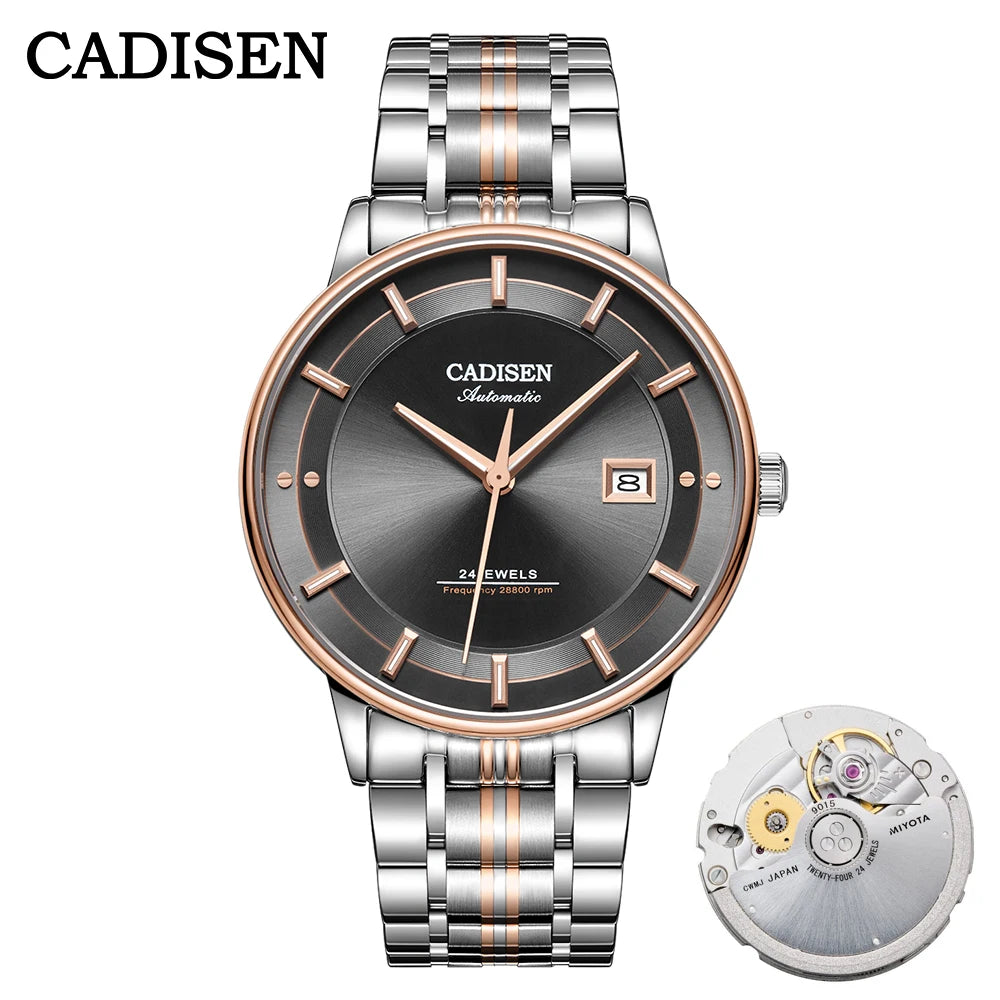 CADISEN Automatic Mechanical Ultra-thin Wristwatch MIYOTA 9015 Top Brand Luxury Curved Single-dome Sapphire Crystal Watch Man