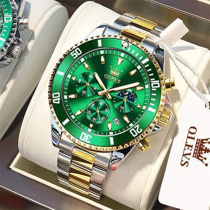 Montre OLEVS pour homme, marque de luxe, montre militaire à quartz dorée, étanche, date lumineuse, boîtier en acier inoxydable.