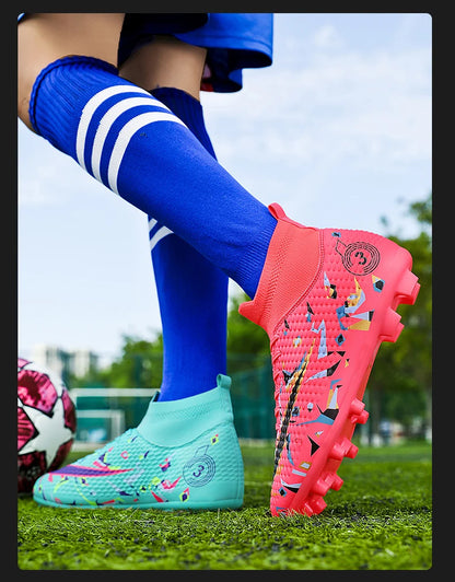 Professional Soccer Shoes Men Outdoor High-Top Sports Football Boots Boots Ag/Fg Long Spikes Artificial Grass Training Match