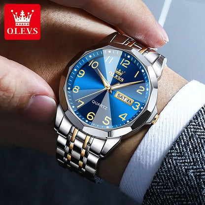 Reloj para hombre OLEVS 9970 – Modelo elegante con esfera digital, indicador de fecha y día, resistente al agua, luminiscente, de cuarzo – Reloj de lujo original