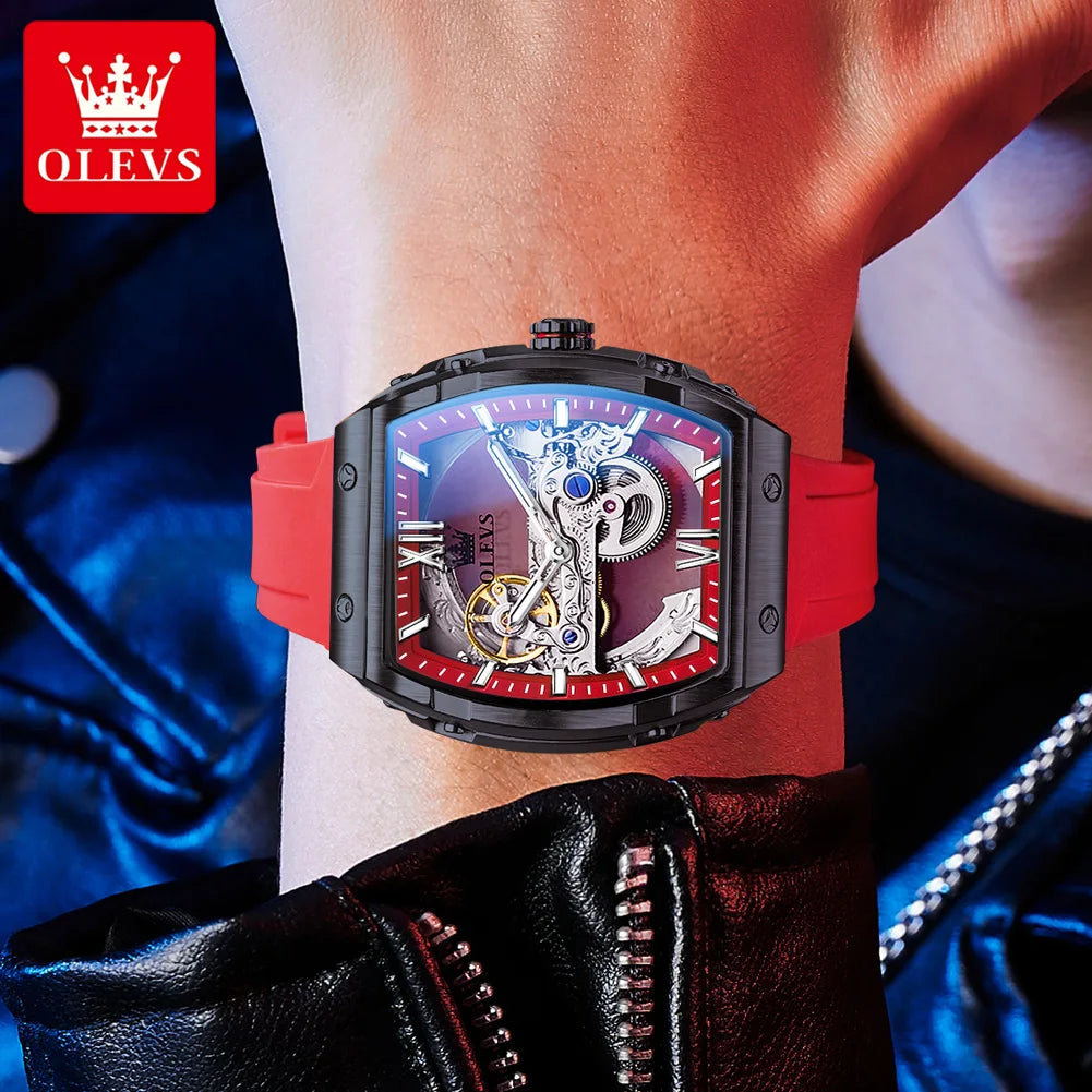 OLEVS 6779 Mens Watch Skeleton Mechanical Watch Fashion Business Sport Waterproof Luminous Silicone Strap Watches For Men