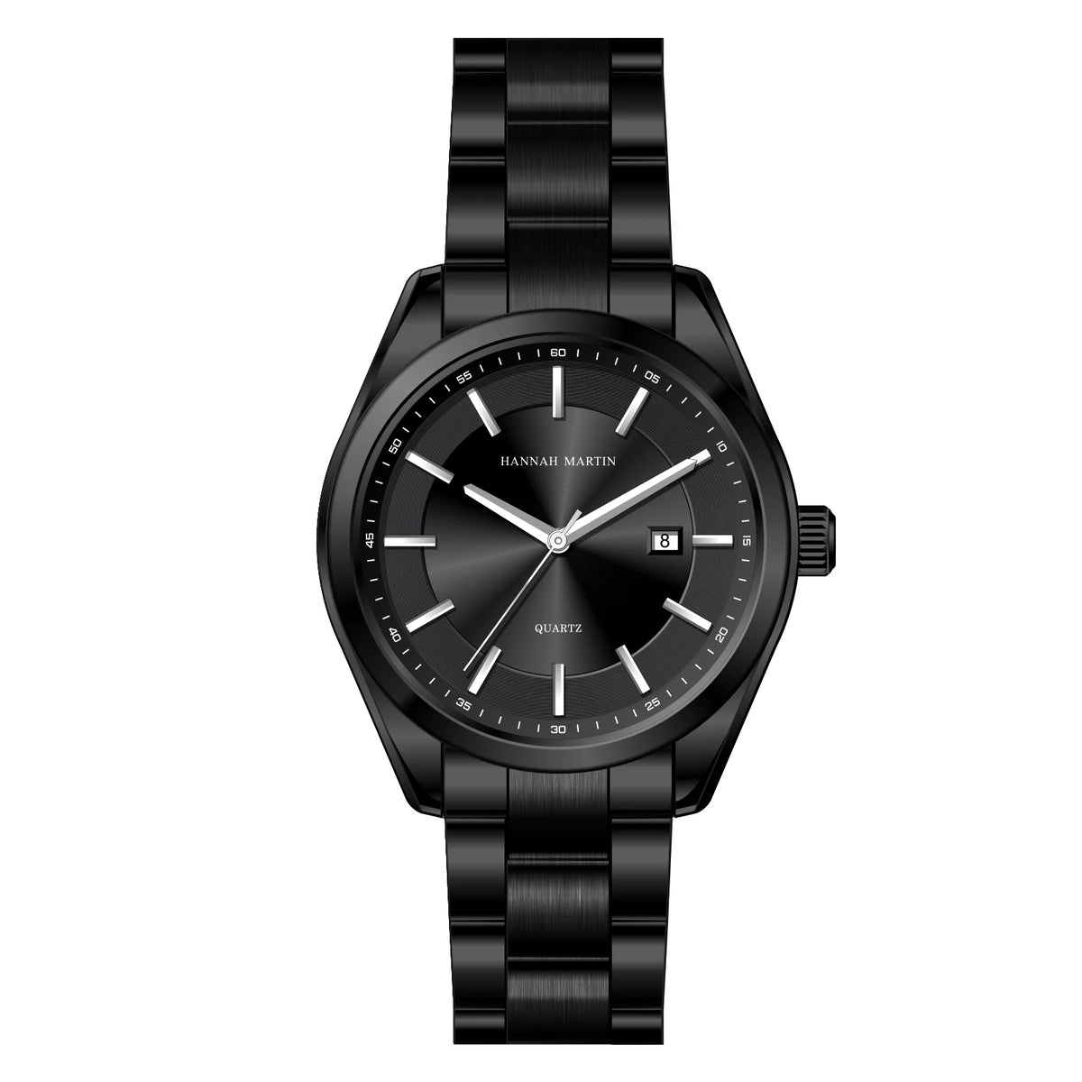 Kvartzové hodinky HANNAH MARTIN, 40 mm, pánske, náramok z čiernej nehrdzavejúcej ocele, vodotesné do 3 barov, štýl sport-chic