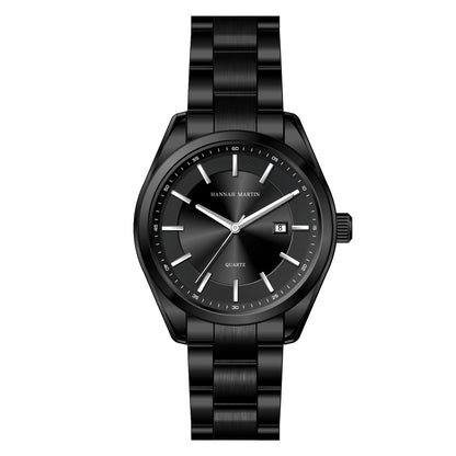 Kvartzové hodinky HANNAH MARTIN, 40 mm, pánske, náramok z čiernej nehrdzavejúcej ocele, vodotesné do 3 barov, štýl sport-chic