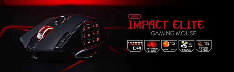 Redragon M913 gamingmus 16000 DPI trådbunden 2.4Ghz trådlös RGB optisk gamermus med 16 programmerbara knappar, svart/vit mus
